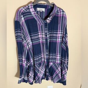Molly and Isadora plaid rayon top size 4X